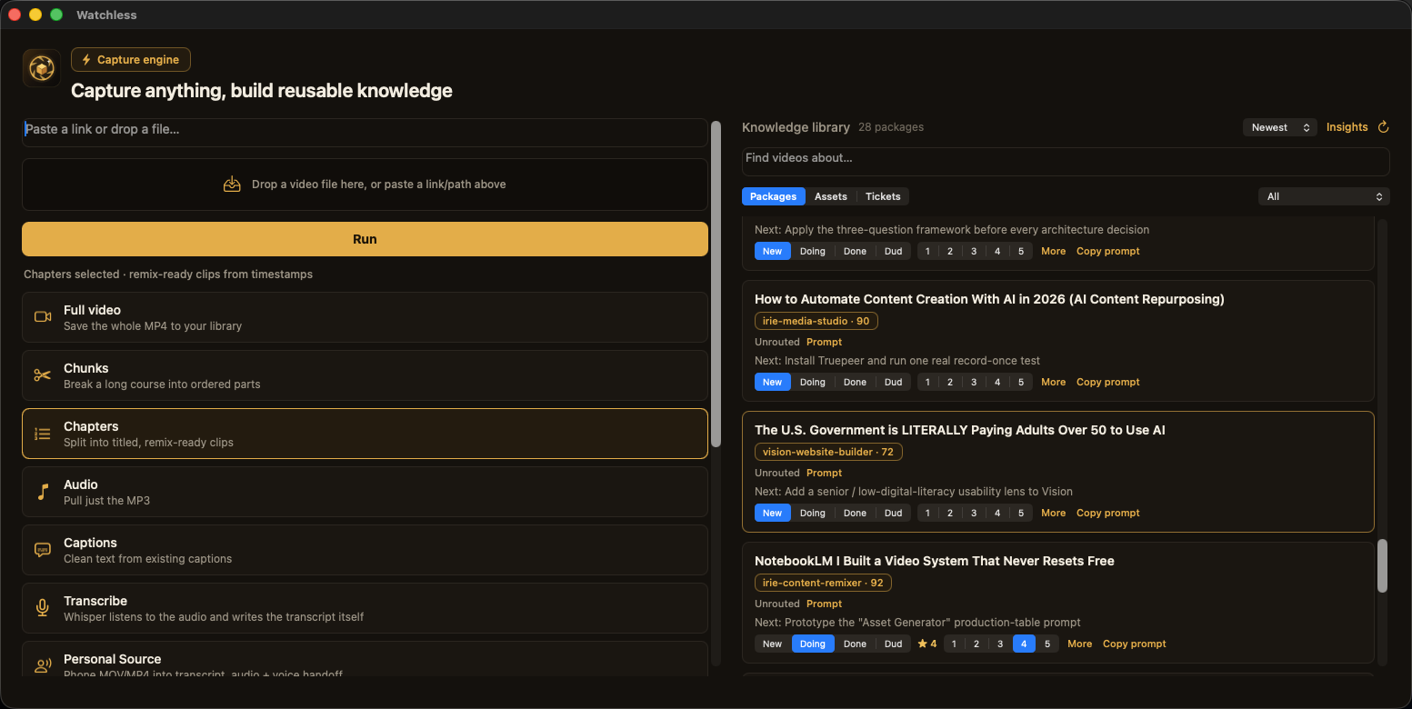 Watchless Personal Source mode ready for a recording